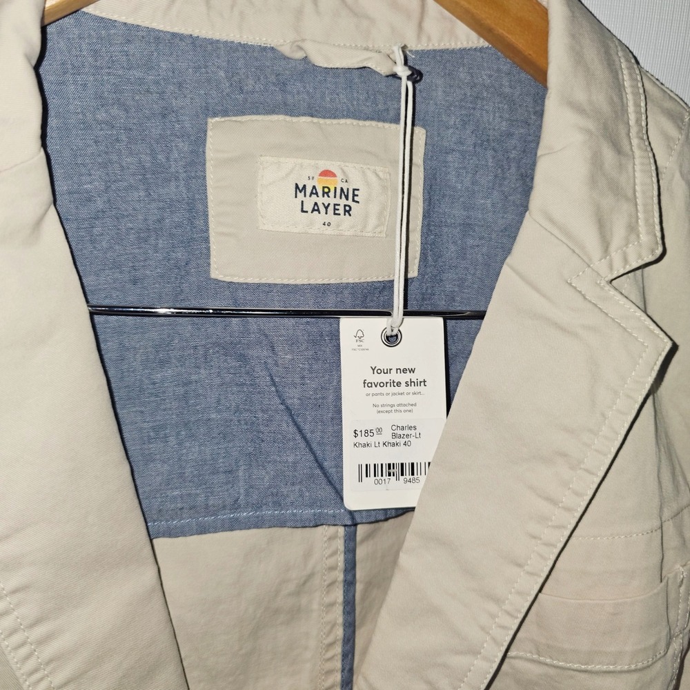 Marine Layer Charles Blazer Mens 40 Khaki Tan Cotton‎ Blend 2-Button Sport Coat - Picture 7 of 8